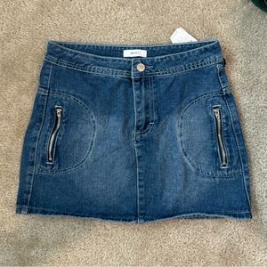 Forever 21 Blue Denim Mini Skirt with Zipper Accents